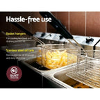 Devanti Commercial Electric Single Deep Fryer Frying Basket Chip Cooker - Silver