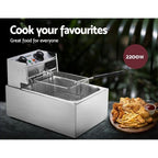 Devanti Commercial Electric Single Deep Fryer Frying Basket Chip Cooker - Silver