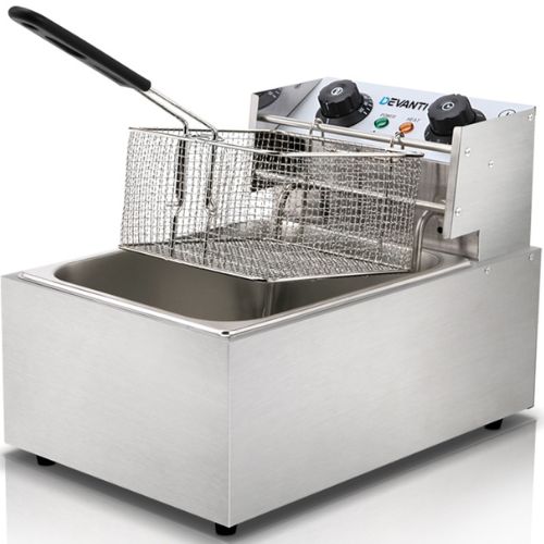 Devanti Commercial Electric Single Deep Fryer Frying Basket Chip Cooker - Silver