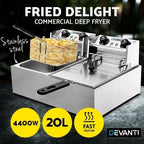 Devanti Electric Commercial Deep Fryer Twin Frying Basket Chip Cooker Kitchen
