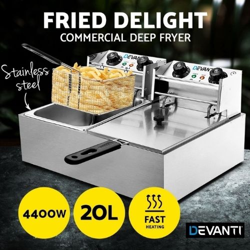 Devanti Electric Commercial Deep Fryer Twin Frying Basket Chip Cooker Kitchen