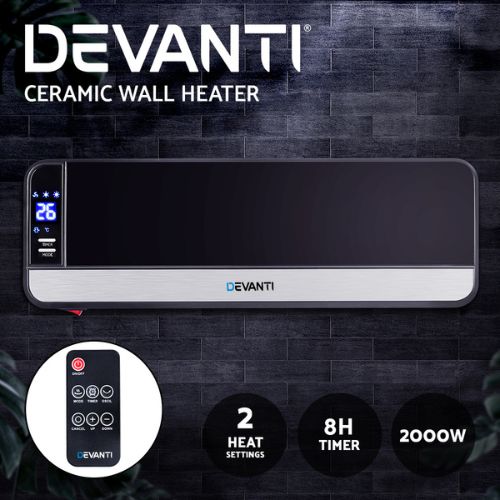 Devanti Electric Wall Mounted Panel Heater 2000W LED Display with Remote Control