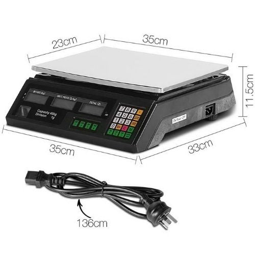 Digital Kitchen Scale 40KG Food Electronic Scales Shop Market Commercial - Black