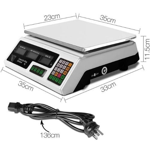 Digital Kitchen Scale 40KG Food Electronic Scales Shop Market Commercial - White