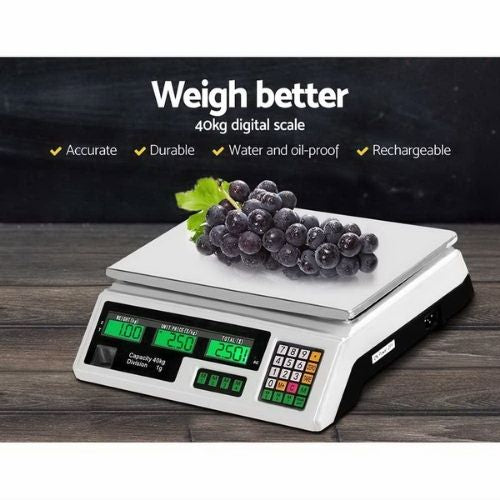 Digital Kitchen Scale 40KG Food Electronic Scales Shop Market Commercial - White