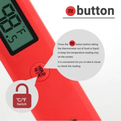 Digital Meat Thermometer Magnetic Foldable Food Probe Fast & Highly Accurate Red