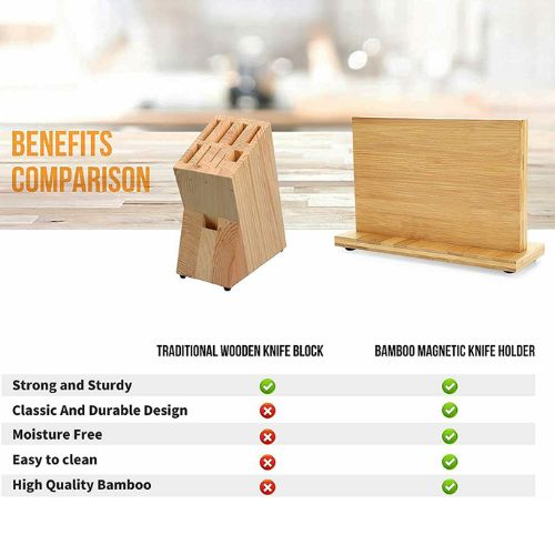 Double Sided Bamboo Magnetic Knife Rack Cutlery Storage Holder Stand Shelf Block