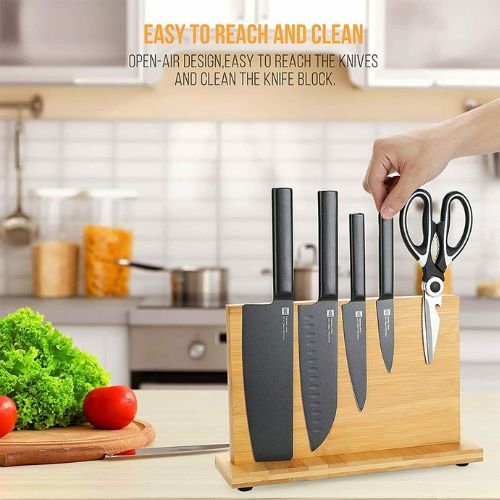 Double Sided Bamboo Magnetic Knife Rack Cutlery Storage Holder Stand Shelf Block