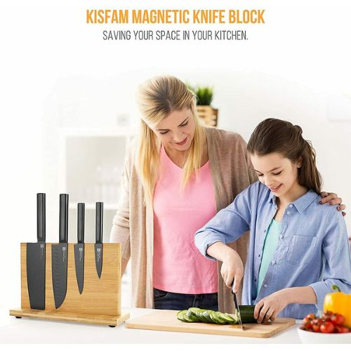 Double Sided Bamboo Magnetic Knife Rack Cutlery Storage Holder Stand Shelf Block