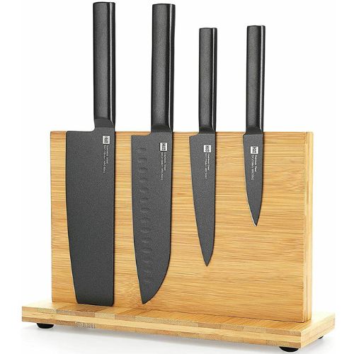 Double Sided Bamboo Magnetic Knife Rack Cutlery Storage Holder Stand Shelf Block