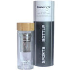 Kuvings Double Wall Glass Bottle 320ml with Stainless Steel tea Infuser & Bamboo Lid
