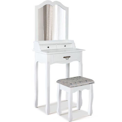 Dressing Table Stool Set Makeup Mirror Jewellery Drawer Organiser Cabinet, White