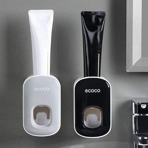 Ecoco Automatic Toothpaste Dispenser Squeezer Wall Mount Toothpaste Holder Black