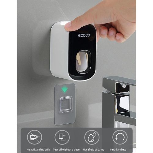 Ecoco Automatic Toothpaste Dispenser Squeezer Wall Mount Toothpaste Holder Black