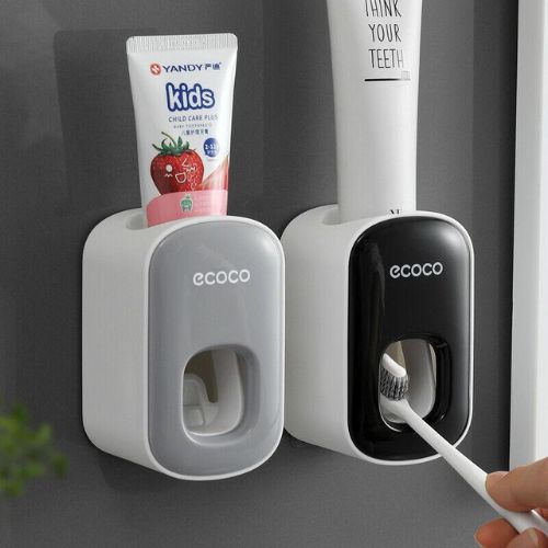 Ecoco Automatic Toothpaste Dispenser Squeezer Wall Mount Toothpaste Holder Black