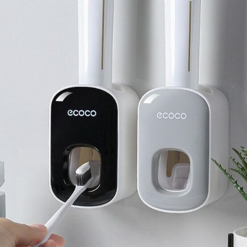 Ecoco Automatic Toothpaste Dispenser Squeezer Wall Mount Toothpaste Holder Black
