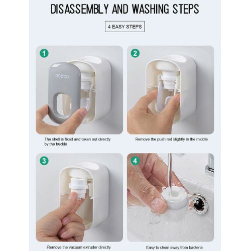 Ecoco Automatic Toothpaste Dispenser Squeezer Wall Mount Toothpaste Holder, Grey