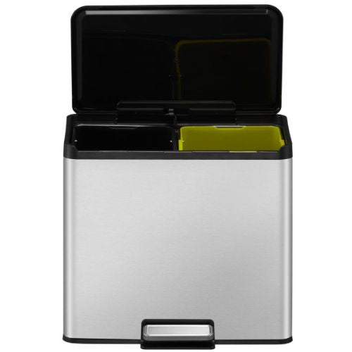 Eko Twin Pedal Bin Stainless Steel Kitchen Dustbin Garbage Waste Can, 15L + 15L