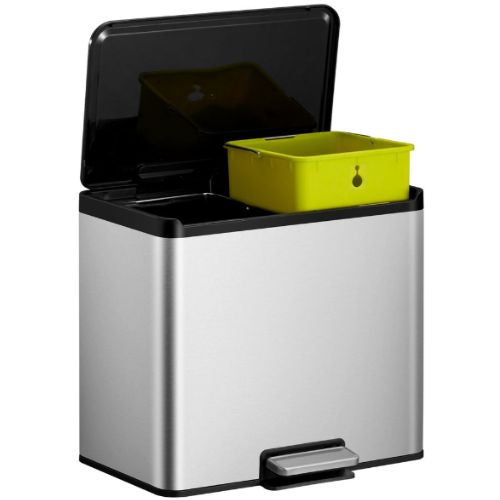 Eko Twin Pedal Bin Stainless Steel Kitchen Dustbin Garbage Waste Can, 15L + 15L