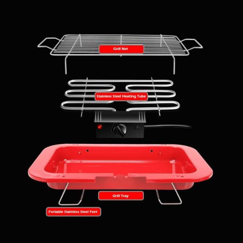 Electric BBQ Grill Temperature Control Teppanyaki Barbeque Pan Hot Plate - Red