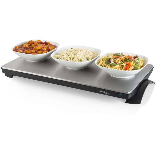 Electric Food Buffet Warmer with Stainless Steel Flat Warming Tray, Silver/Black