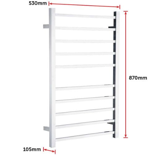 Electric Heated Bathroom Towel Rail Rack Warmer 10 Bars 100W Stainless Steel Bar