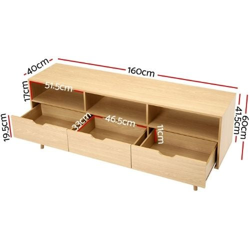 Entertainment Unit TV Cabinet Stand Storage Drawers Wooden Scandinavian, Natural