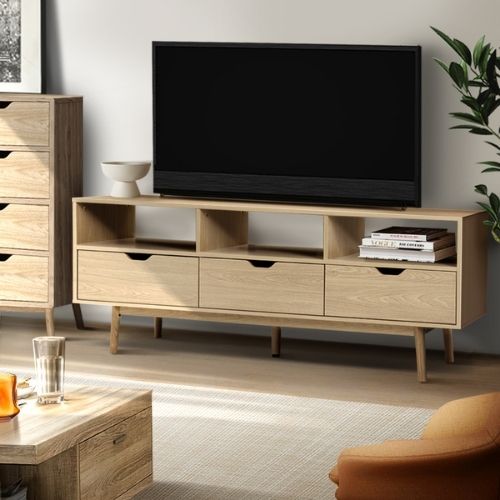 Entertainment Unit TV Cabinet Stand Storage Drawers Wooden Scandinavian, Natural