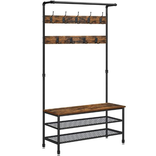 Entryway Coat Rack Stand with Shoe Bench Storage Shelf Organiser with 9 Hooks