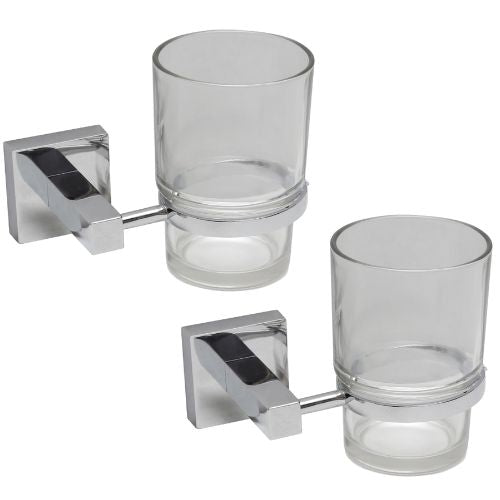 Estilo 2Pcs Bathroom Toothbrush Tumbler Holder Bath Accessories Organiser Chrome