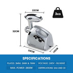 EuroChef Electric Meat Grinder Mincer Sausage Filler Kibbe Maker Machine, Silver