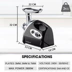 EuroChef Electric Meat Grinder Mincer Sausage Filler Kibbe Maker Machine, Silver