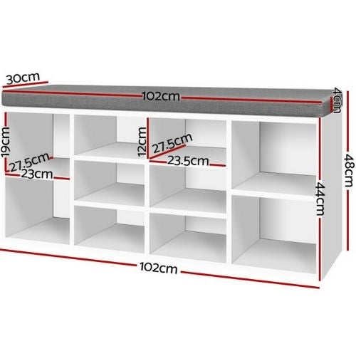 Fabric Shoe Bench with Storage Cubes Sideboard Organiser Shelf Padded Seat White