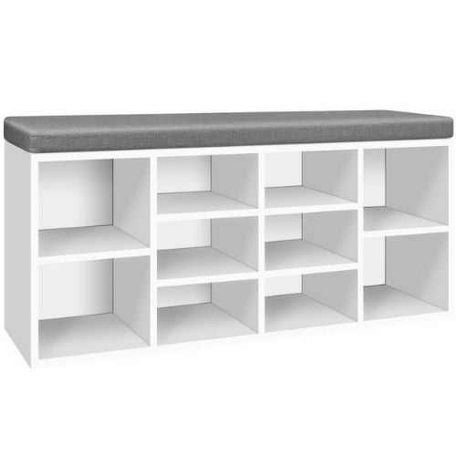 Fabric Shoe Bench with Storage Cubes Sideboard Organiser Shelf Padded Seat White