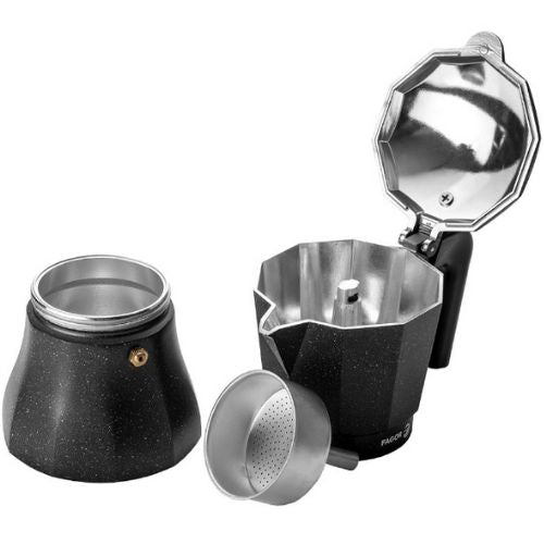 Fagor 3 Cups Espresso Coffee Maker Stove Top Percolator Aluminium Pot - Charcoal