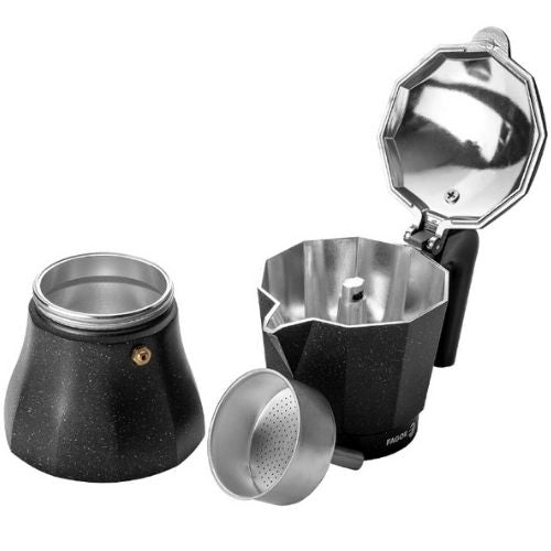 Fagor 6 Cups Espresso Coffee Maker Stove Top Percolator Aluminium Pot - Charcoal