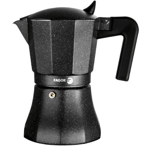 Fagor 6 Cups Espresso Coffee Maker Stove Top Percolator Aluminium Pot - Charcoal