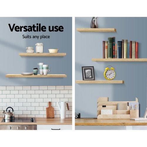 Floating Shelves Wall Shelf Mounted 3 Pieces Storage Book DIY Display Rack - Oak
