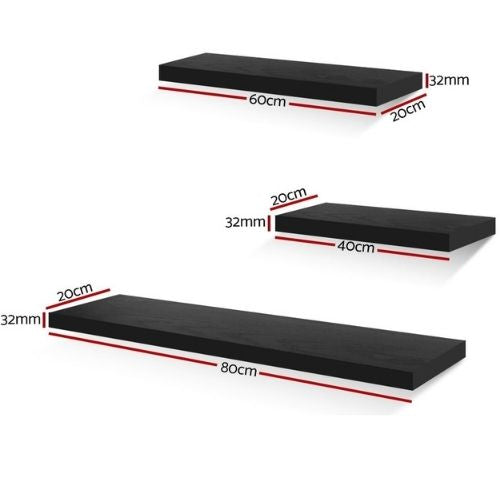 Floating Shelves Wall Shelf Mounted 3 Pieces Storage Book Display Rack - Black