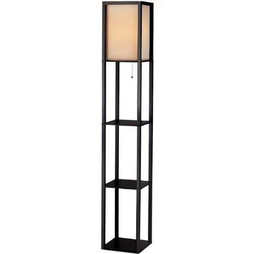 Floor Lamp Storage Shelf Shade Reading Vintage Wood Standing LED Light Bedroom