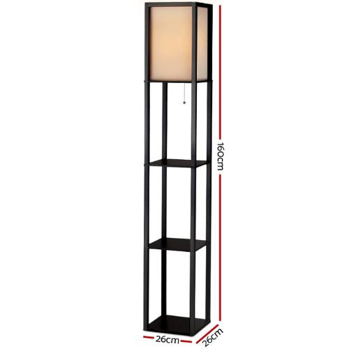 Floor Lamp Storage Shelf Shade Reading Vintage Wood Standing LED Light Bedroom