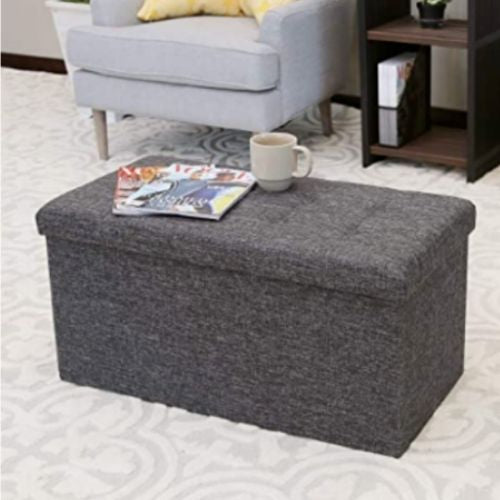 Foldable Fabric Storage Bench Footrest Chest Coffee Table Ottoman Single Grey