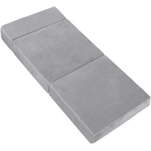 Folding Foam Mattress Portable Single Sofa Bed Lounge Chair Velvet - Light Grey