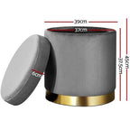 Foot Stool Ottoman Round Velvet With Storage Foot Rest Pouffe Padded Seat - Grey
