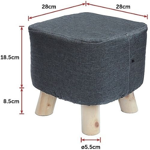 Footstool Linen Fabric Stool Padded Wood Legs Seat Ottoman Foot Rest - Charcoal