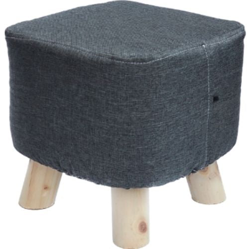 Footstool Linen Fabric Stool Padded Wood Legs Seat Ottoman Foot Rest - Charcoal