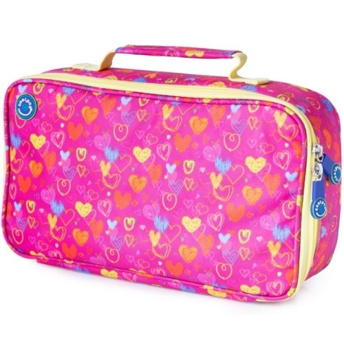 Freezable Rectangular Insulated School Office Lunch Cooler Carrier Bag - Hearts