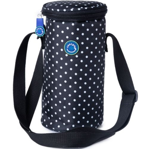 Freezable Small Bottle Cooler Bag Insulated Travel Picnic Carrier – Black Polka