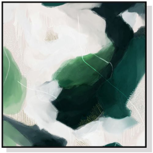 French Abstract Square Frame Canvas Wall Art Decor Green Black Painting Artwork