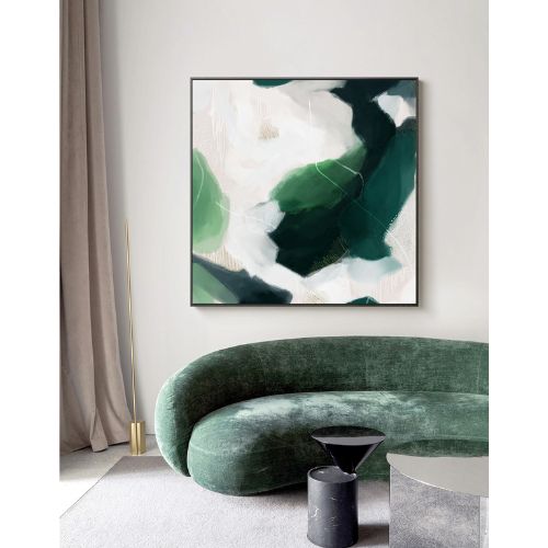 French Abstract Square Frame Canvas Wall Art Decor Green Black Painting Artwork